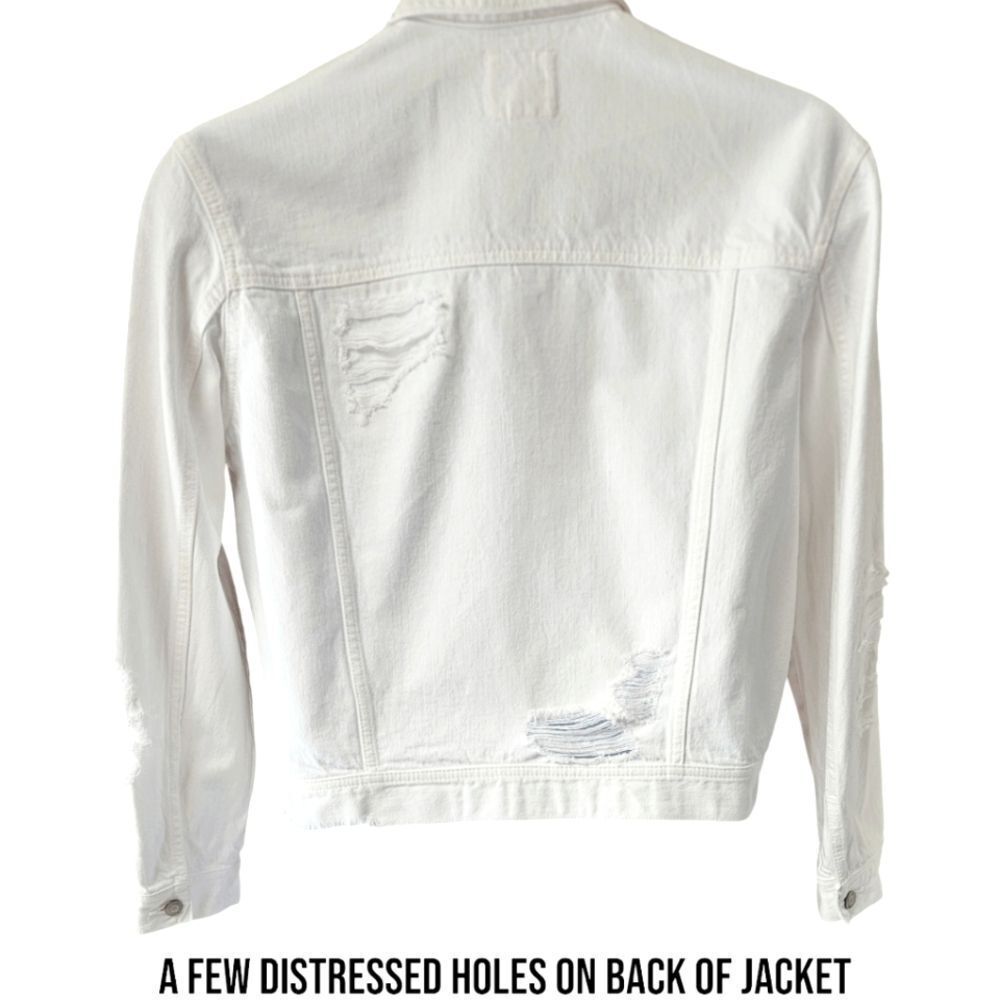 AMERICAN EAGLE White Ripped, Distressed, Cropped Denim Jacket Size Large - Picture 13 of 16